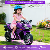 12V Electric Ride On Motorcycle for Kids, Training Wheels, Full Hand Drive Motorbike Toy, Perfect for Boys and Girls (3-8 Yrs) (Purple)