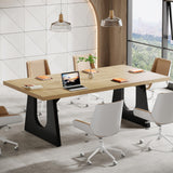 Rustic Wood Conference Meeting Room Table for 6-8 People, Business Seminar Tables, Breakroom, Reception Office Furniture