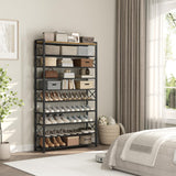YATINEY 10-Tier Shoe Rack, 39.4" L Shoe Shelf for 45-50 Pairs of Shoes, Tall Shoe Storage Organizer with Metal Frame, Large Capacity Shoes Rack for Entryway, Closet, Rustic Brown and Black SS39BR