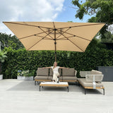 PURPLE LEAF Patio Umbrella 9' x 12' 360° Rotation, Wood Grain, Beige