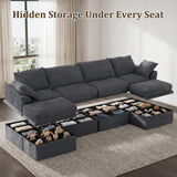 NABUMI 142" Modular Sectional Sofa with Storage, Oversized U-Shaped Boneless Couch with Ottoman, 27" Deep Seat Memory Foam Corduroy 6-Seater Cloud Couches for Living Room, Tool-Free Assembly,Dark Gray