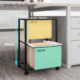 PUNCIA 2 Tiers Metal Rolling File Carts with Wheels Hanging Files for Letter Size Movable Pull-Out File Folder Rack Drawer File Cabinet