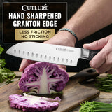 Santoku Knife – Ultra Sharp 7 Inch Meat and Vegetable Japanese Knife for Chopping, High Carbon Stainless Steel Blade, Full Tang Pakkawood Handle – Shinobi Series