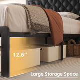 Fluest Queen Bed Frame with Headboard PU Leather Upholstered Bed Frame Platform,All Metal Slats Support Platform Bed Frame with Storage Space,Easy Assembly,Noise Free,No Box Spring Needed,Black