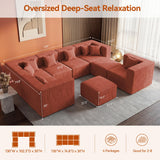 MONVANE Modular Sectional Sofa, Oversized 8 Seat Convertible U Shaped Couch with Ottoman, Comfy Chenille Cloud Couch with Deep Seat, Sectional Couches for Living Room, No Assembly Required, Rust Red