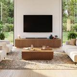 NessCarsti 86.61" Fluted TV Stand, Mid-Century Modern Wooden Media Console