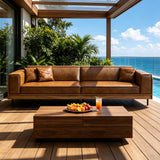 NessCarsti 111.81" Minimalist Outdoor 4 Person Patio Sofa Couch, Brown
