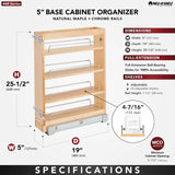 Rev-A-Shelf Pullout Base Cabinet Organizer, Adjustable Shelves for Full Height Kitchen or Vanity Cabinets, Maple Wood, 448-BC19-5C