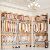 M MZG Heavy Duty Rolling Garment Rack 3 Tiers Adjustable Wire Shelving Clothes Rack with 2 Rods and Side Hooks, Storage Closet Clothing Rack with Wheels Chrome 17.7" D x 47.2" W x 83.6" H