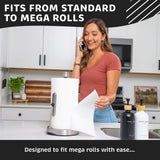 Heavy-Duty Stainless Steel Paper Towel Holder - Easy One-Handed Tear with Suction Cups - Modern Weighted Standing Countertop Dispenser for Kitchen - Holds All Paper Towel Rolls, Silver