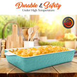 NutriChef 3-pc Casserole Dish Set for Oven, Ceramic Lasagna Baking Dishes, Deep Serving Dish with Handles - Aqua, (14.7"/ 10.8"/ 7.9")