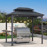PURPLE LEAF Hardtop Grill Gazebo 6' x 8' Aluminum Frame Double Tier, Gray