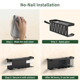 YIHOFLO Hair Dryer Holder Wall Mounted Adhesive/Drilling, Hair Dryer Storage Organizer with Shelf & Hooks for Bathroom, Blow Dryer Holder, Hair Tool Organizer (Black)