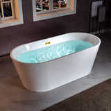 WOODBRIDGE 67" Acrylic Freestanding Bathtub Contemporary Soaking White Tub with Brushed Gold Overflow and Drain，B0013 -BG-Drain &O