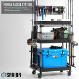 Savior Equipment Mobile Tackle Station Pro 16 Fishing Rod Holder Cart w/Wheels, Adjustable Rack For Different Rod & Reel, 3-Level Fishing Gear Storage Pole Organizer For Garage Home Indoor Use, Black