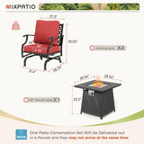 MIXPATIO 5-Piece Metal Patio Conversation Set, 28-Inch Fire Pit Table, Red