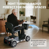 Mobility Scooters for Senior Adults, 15 Mile Electric Mobility Scooter with Detachable Battery, 4 Wheels Foldable Mobility Scooter with LED Headlights and USB Charging Port, 300 lbs Capacity (Silver)