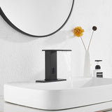 GGStudy Automatic Sensor Matte Black Touchless Bathroom Sink Faucet Black Vanity Waterfall Bathroom Water Tap with Control Box and Temperature Mixer