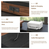 L-Shaped Executive Office Desk with Open Storage Shelves & Drawers, Modern Computer Desk