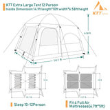 KTT Extra Large Tent 12 Person,Family Cabin Tents,2 Bay-Windows,2 Rooms and 3 Doors 3 Windows with Mesh,Waterproof,Straight Wall,Double Layer,Big Tent for Outdoor,Picnic,Camping,Gathering(Brown)