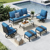 MFSTUDIO 6 Piece Metal Patio Furniture Set with Peacock Blue Cushion