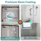 KPUY Glass Shower Door, 61-66" W x 76" H Semi-Frameless Double Sliding Shower Door, 1/4" (6mm) Thick Tempered Clear Glass with Explosion-Proof Film Nano Coating, Matte Black