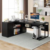 Large Executive Desk with File Cabinet, 71 inch L Shaped Computer Desk Office Desk | Home Office, Black LITTLE TREE