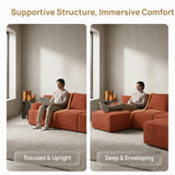 115" Boneless Couch for Living Room, U-Shaped Sectional Cloud Sofa-Orange