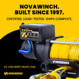 Novawinch Flex 5000 lb Trailer Winch 12V Electric - Synthetic Rope, IP68 Sealed Planetary Gearbox, Hawse Fairlead, Auto-Lock Brake, Waterproof Remote - Flatbed, Boat Trailer, Equipment Hauler, SAE