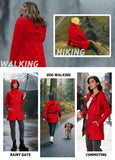 ATLASLAVA Women Rain Jacket Waterproof Raincoat with Hood Breathable Long Windbreaker Trench Coat Red L