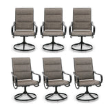 PHI VILLA Swivel Patio Dining Chairs Set of 6, Padded Textilene Mesh, Brown