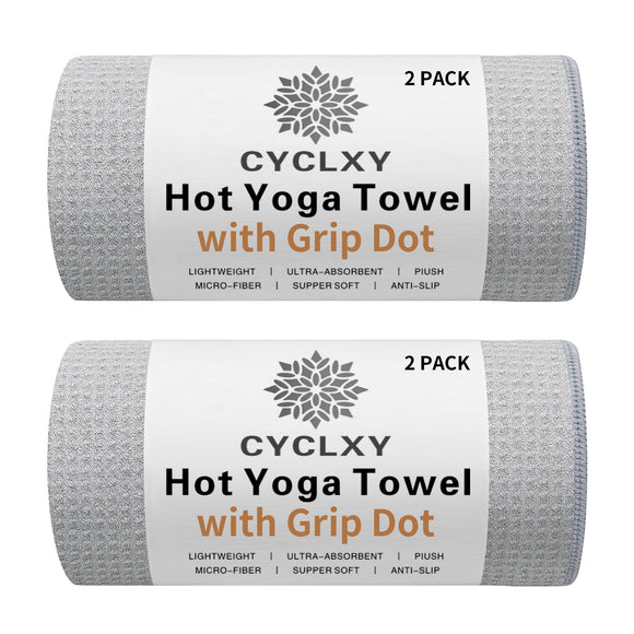 CYCLXY 2 Pack Hot Yoga Towel with Grip Dot，Stickyfiber Yoga Mat Towels Non Slip for Hot Yoga,Absorbent Microfiber Sweat Anti-Slip Cover,Bikram,Pilates,Exercise,Fitness CYCLXY