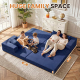 79" Modular Sectional Sofa, Boneless Convertible Sleeper Sofa Bed, Modern Tri-Folding Cloud Couch with L-Shape Chaise, Corduroy Futon for Living Room Small Spaces Apartment, No Assembly,Blue