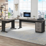 83" L-Shaped Executive Desk, Large Office Desk with Drawes, Industrial Corner Computer Table with File Cabinet