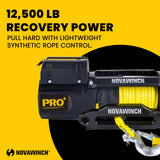 Novawinch Pro Plus 12,500 lb Electric Winch - IP68 Sealed Series Wound Motor, 85 ft Synthetic Rope, 171:1 Gear Ratio - 12 Volt Truck, Trailer, Off-Road Recovery Applications