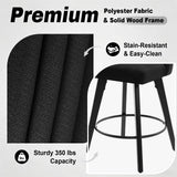 BONBEUR Swivel Bar Stools Set of 4, 26 Inch Upholstered Counter Height Stools with Back, Modern Wooden Counter Stools for Kitchen Island, Black