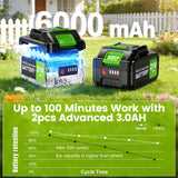14" Electric String Trimmer Cordless Battery Powered Weed Eater with Wheel, 3-in-1 Cordless Grass Trimmer/Electric Weed Wacker/Edger, Weed Trimmer with 8 Replacement Spools for Garden, Lawn (Green)
