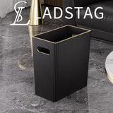 Office Wastebasket with Gold-Tone Edging Decoration for Bathroom,Pu Leather Waste Bins for Toilet Bedroom Living Room