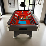 SIMBASHOPPING 7 Foot Pool Table – Modern Billiard Table with Red Felt, Ball Return and Accessories Included - Red Devil