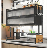 Dish Drying Rack With Cover Over And Drain Board The Sink Dish Drying Rack 3 Tier Space-Saving Dish Drying Rack With Chopstick Tube And Cutting Board Rack For Plates, Bowls, And Pots(Black,85cm)