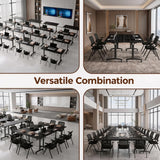 WXHYMXFDC Folding Conference Table with Wheels Modular Foldable Training Tables with Flip Top Business Style Wooden Training Table with Strong Metal Frame for Office Schools Libraries,Black,55in,12