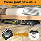 NADAMOO 5.4 in Low Profile Under Bed Storage, 36.6" Ultra Long Metal Underbed Organizer with 6 Smooth Rolling Wheels, 110 lbs Heavy Duty Foldable Under Bed Container for Shoes, Clothes, Toys, 2 Packs