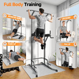 Power Tower Pull Up Station, Dip Station with Stable H-Shaped Base, Adjustable Height for Pull-Ups, Dips, Knee Raises & Calisthenics Training