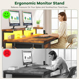 47.2 Inch Office Desk with Power Outlet & Ergonomic Monitor Stand,Gaming Desk with CPU Stand& LED Lights