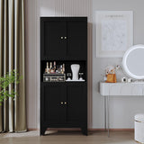 XIUSVON 69" Tall Metal Pantry Cabinet with Microwave Stand,Microwave Storage Cabinet with 4 Doors & 3 Adjustable Shelves for Kitchen (4doors-Black, 13.78" D x 27.54" W x 68.9" H)