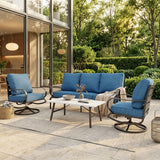 MFSTUDIO 4 Piece Metal Patio Furniture Set with Peacock Blue Cushions
