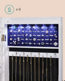 SONGMICS Hanging Jewelry Cabinet, Wall-Mounted Cabinet with LED Interior Lights, Door-Mounted Jewelry Organizer, Full-Length Mirror, Gift Idea, White UJJC99WT
