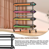 MOOFI Heavy-Duty 36-Inch Mobile Paper Roll Holder, 8-Roll Rack with Cutter