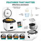 Rice Robot Personal Rice Cooker, PFAS-free, Nonstick. 1 Quart Capacity, with Stainless Steel Steamer Tray & Measuring Cups EMSON