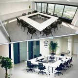 Flip Top Folding Conference Table, Thicken Grey Tabletop, Wooden Meeting Room Office Desk (8, Black+White, 70.8")